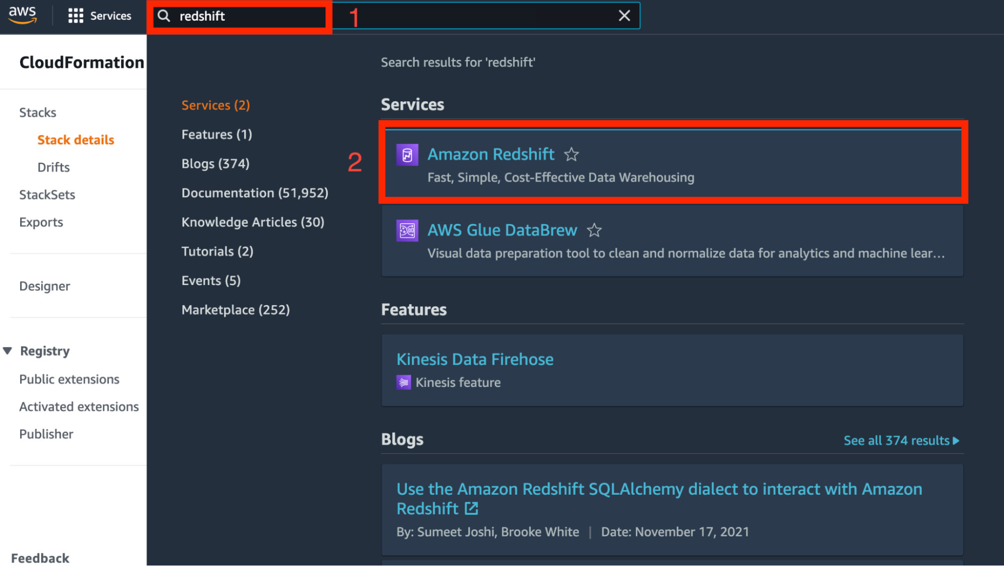 Click on Redshift Click on Redshift